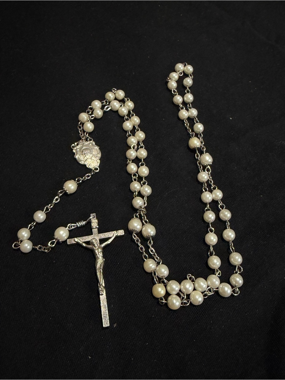Pearl Bead Rosary Necklace with Crucifix - Picture 1 of 6